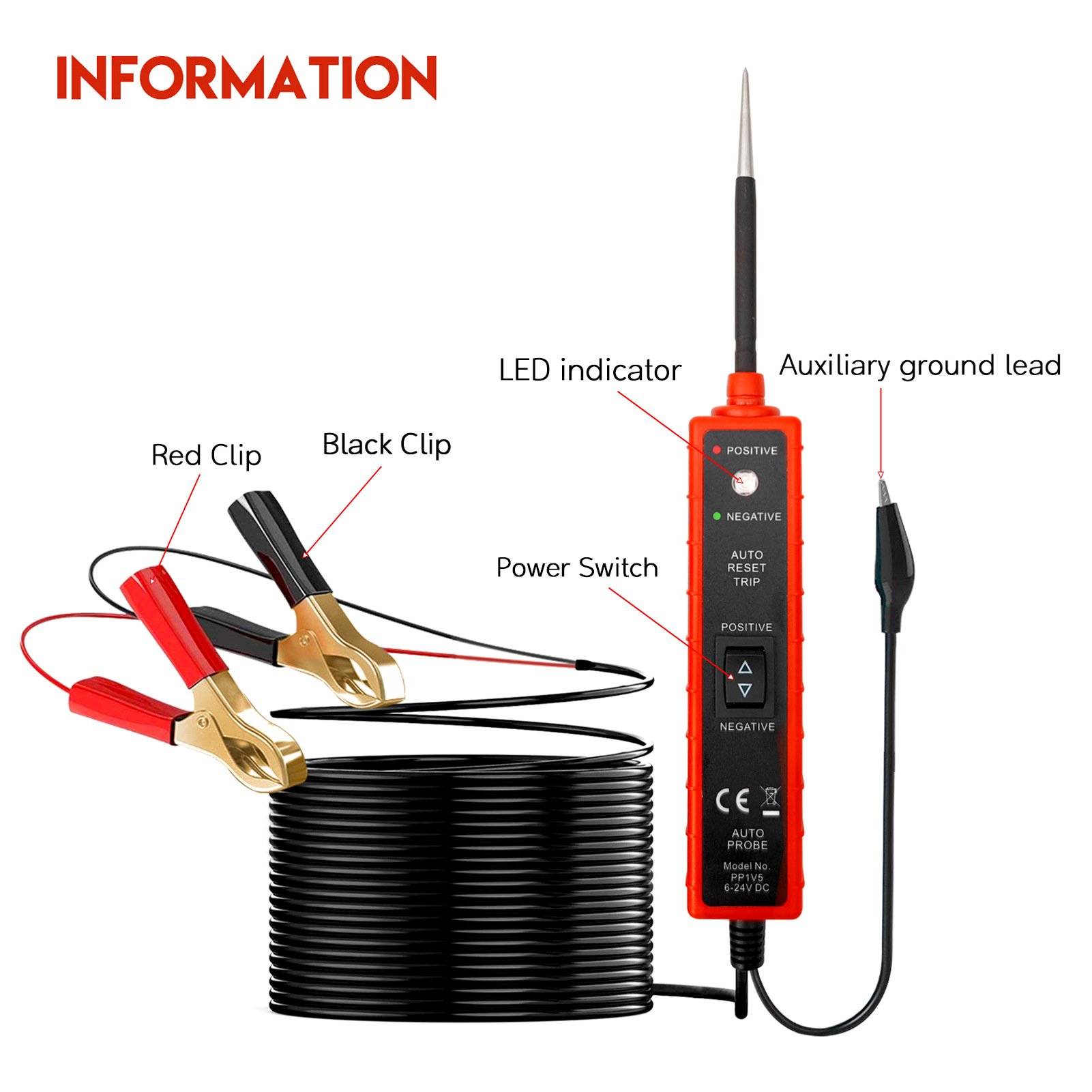 EM285 Probe Car Electric Circuit Tester Car Tester Electrical System Diagnostic Cable Table 6-24V