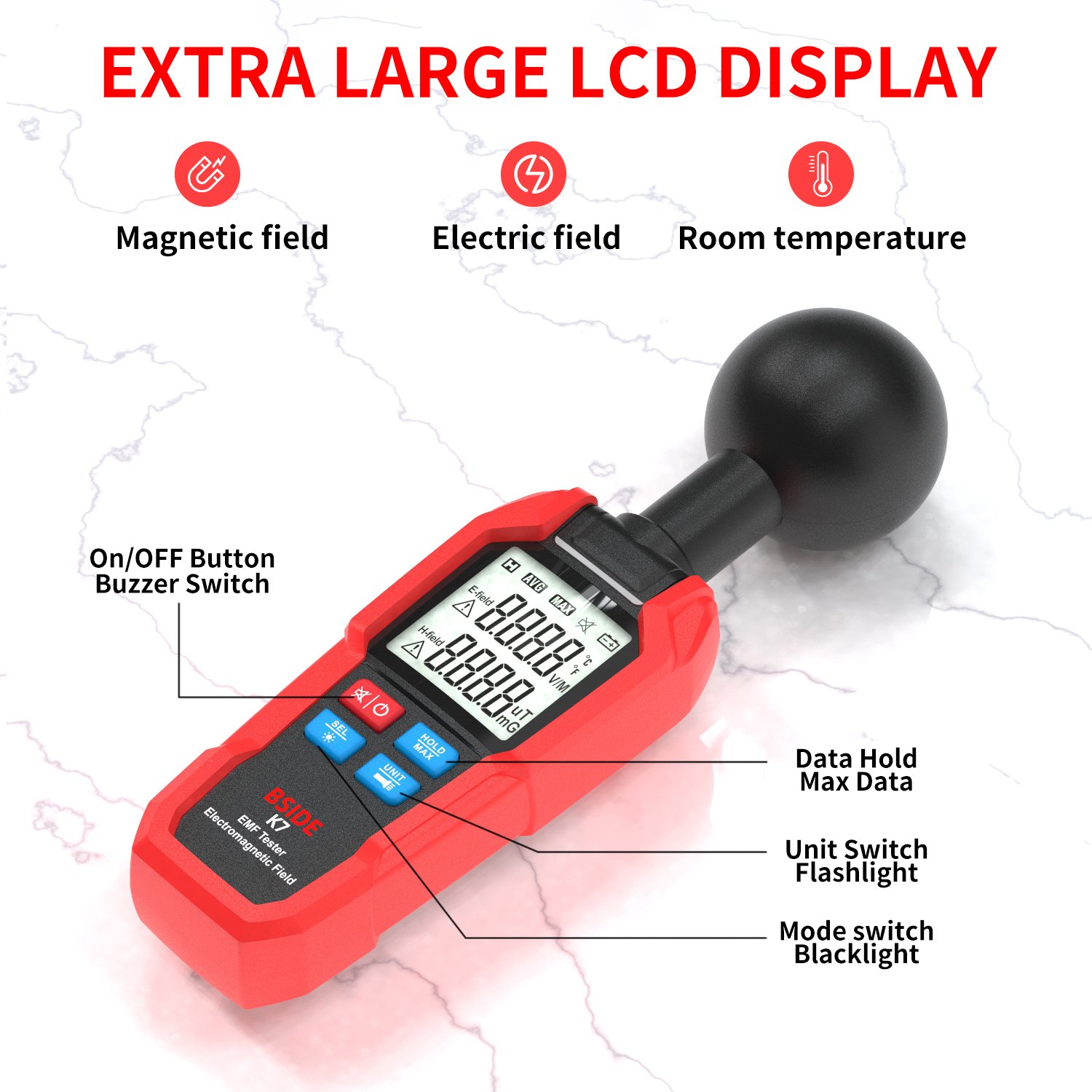 BSIDE EMF Meter Digital Electromagnetic Field Radiation Detector Handheld LCD EMF Tester for Home EMF Inspections