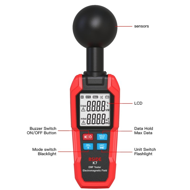 BSIDE EMF Meter Digital Electromagnetic Field Radiation Detector Handheld LCD EMF Tester for Home EMF Inspections