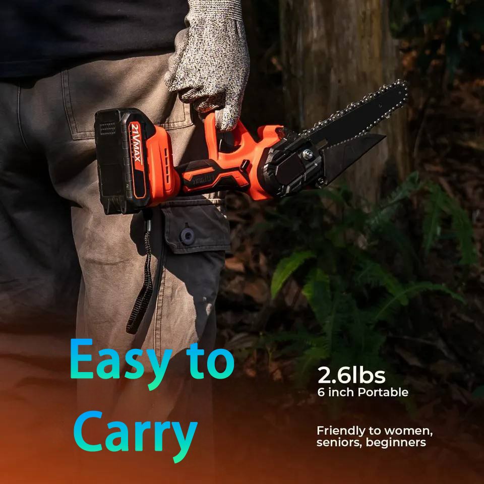 6inch 21V Portable Handheld Electric Tree Wood Cutting Cordless Chain Saw Machine Mini Lithium Electric Chainsaw Battery