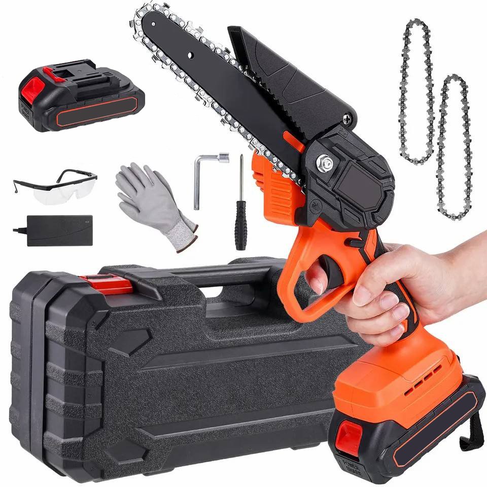 6inch 21V Portable Handheld Electric Tree Wood Cutting Cordless Chain Saw Machine Mini Lithium Electric Chainsaw Battery