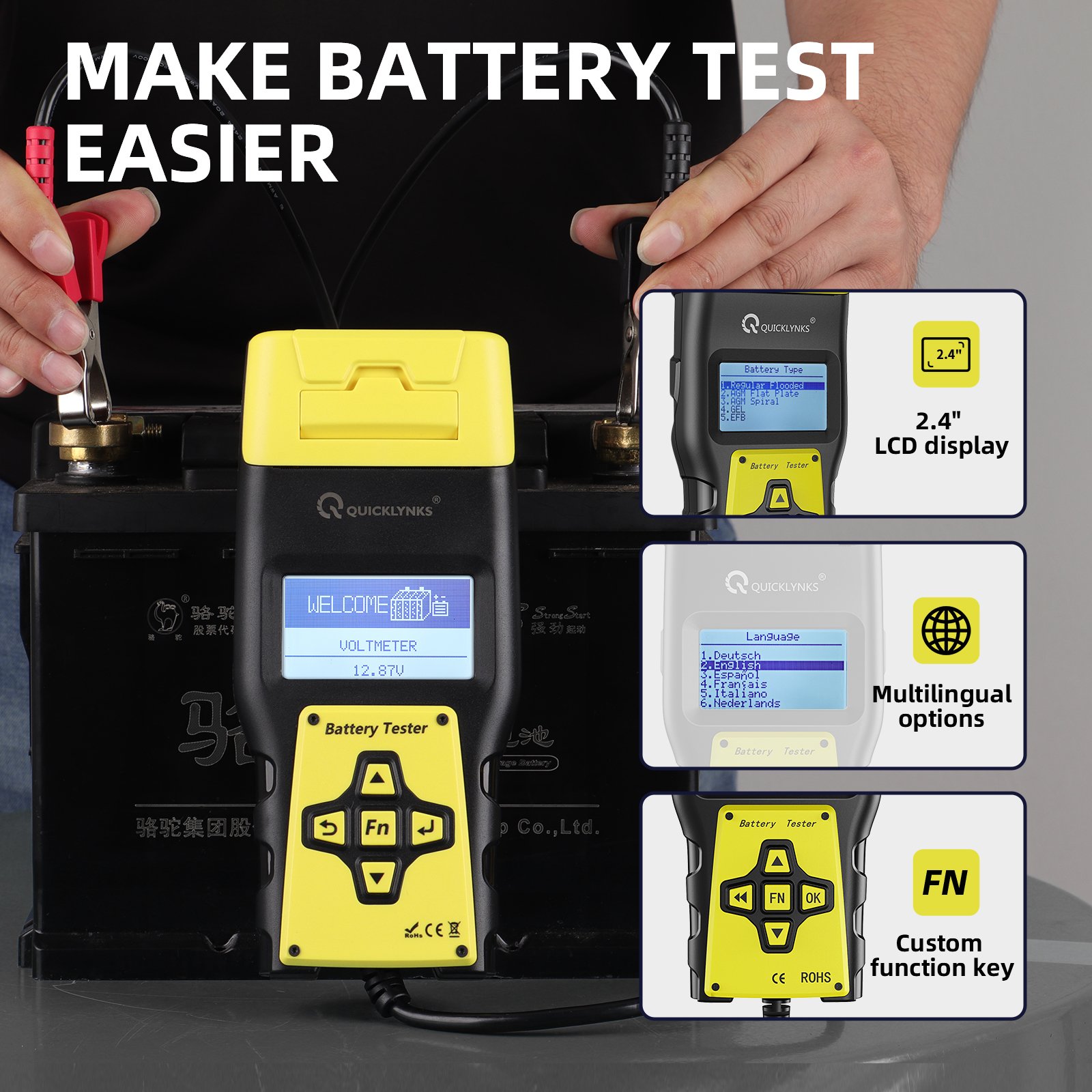 New hot sale Car Battery Tester 12V 24V DC Charger Analyzer Capacity Load Tester Cranking System Test BA1000