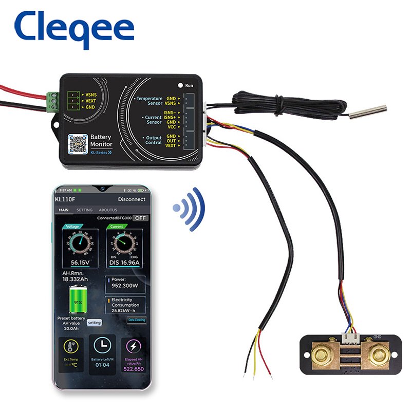 Cleqee KL140F High-precision Bluetooth Coulomb Counter Lithium Battery Car Phosphate Capacity Detector for Motorhome 400A 120V