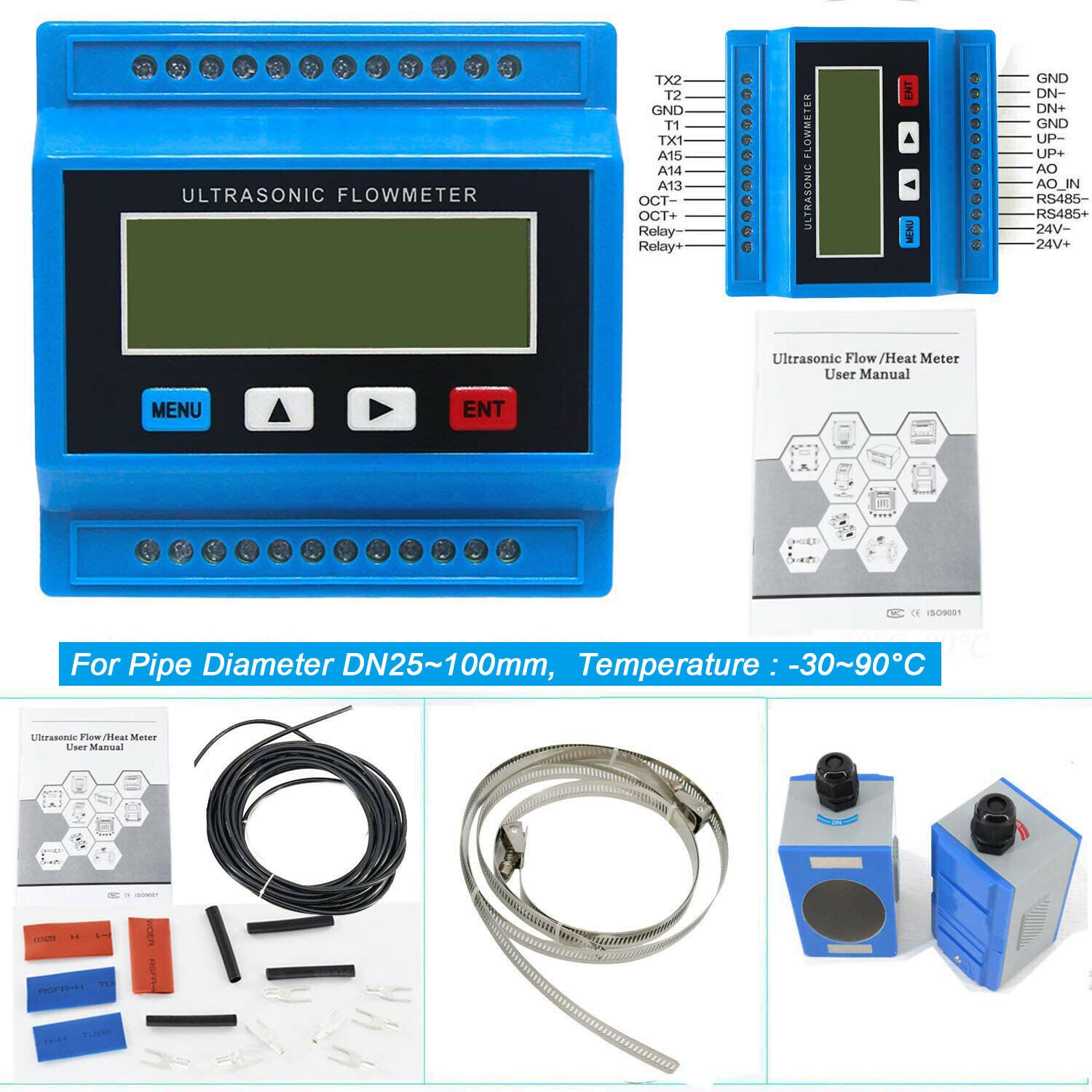 China TUF-2000M Digital Ultrasonic Flowmeter Low Price Wall-Mounted Liquid Flow Tester Clamp Flow Module Water DN50mm-700mm
