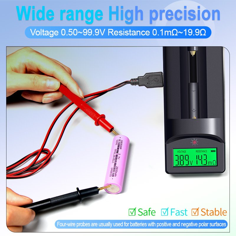 Peacefair High-Precision Digital Multifunctional 4-Line Kelvin Meter Tester USB 4 Wire Probe Pen DC Measures Battery Resistance