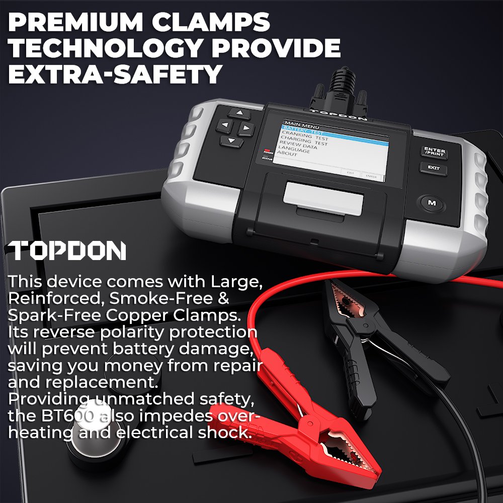 topdon BT600 12v 24v capacity hybrid lithium comprehensive electronic load car battery tester analyzer testers with printer