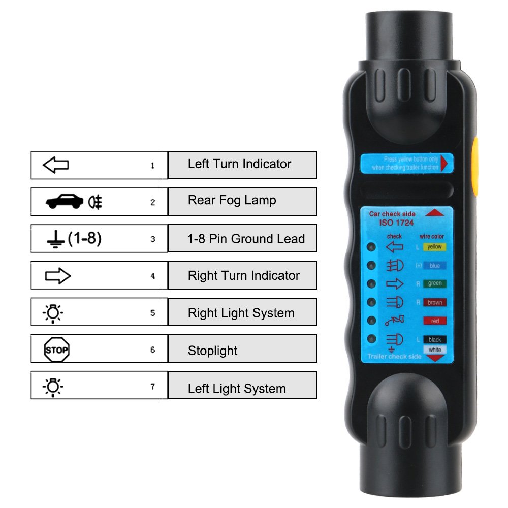 7 Pin 12V Trailer Circuit Connection Test Plug Socket Diagnostic Tool Car Towing Light Tester Towing Tow Bar Light Wiring Tester