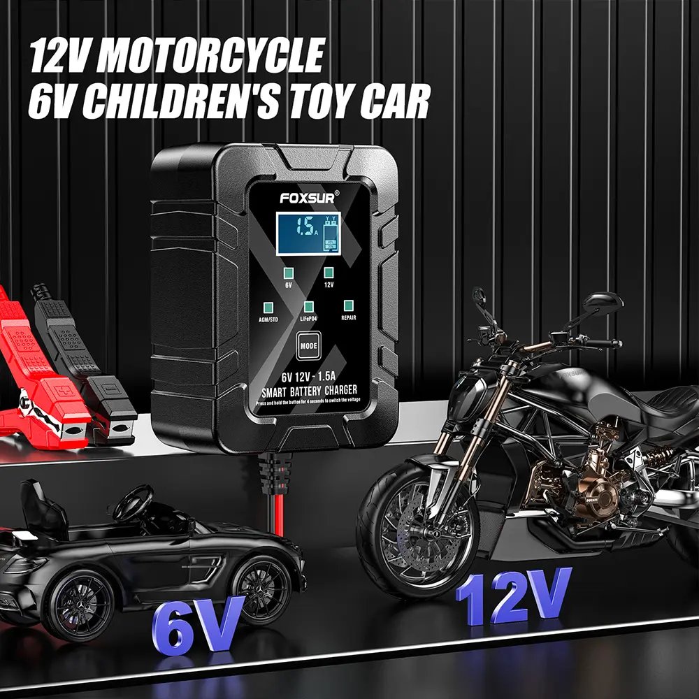 Universal Foxsur 12V Battery Charger 6V 1.5A Automatic Smart Dropshipping Products 12 Volt Motorcycle Car Battery Charger
