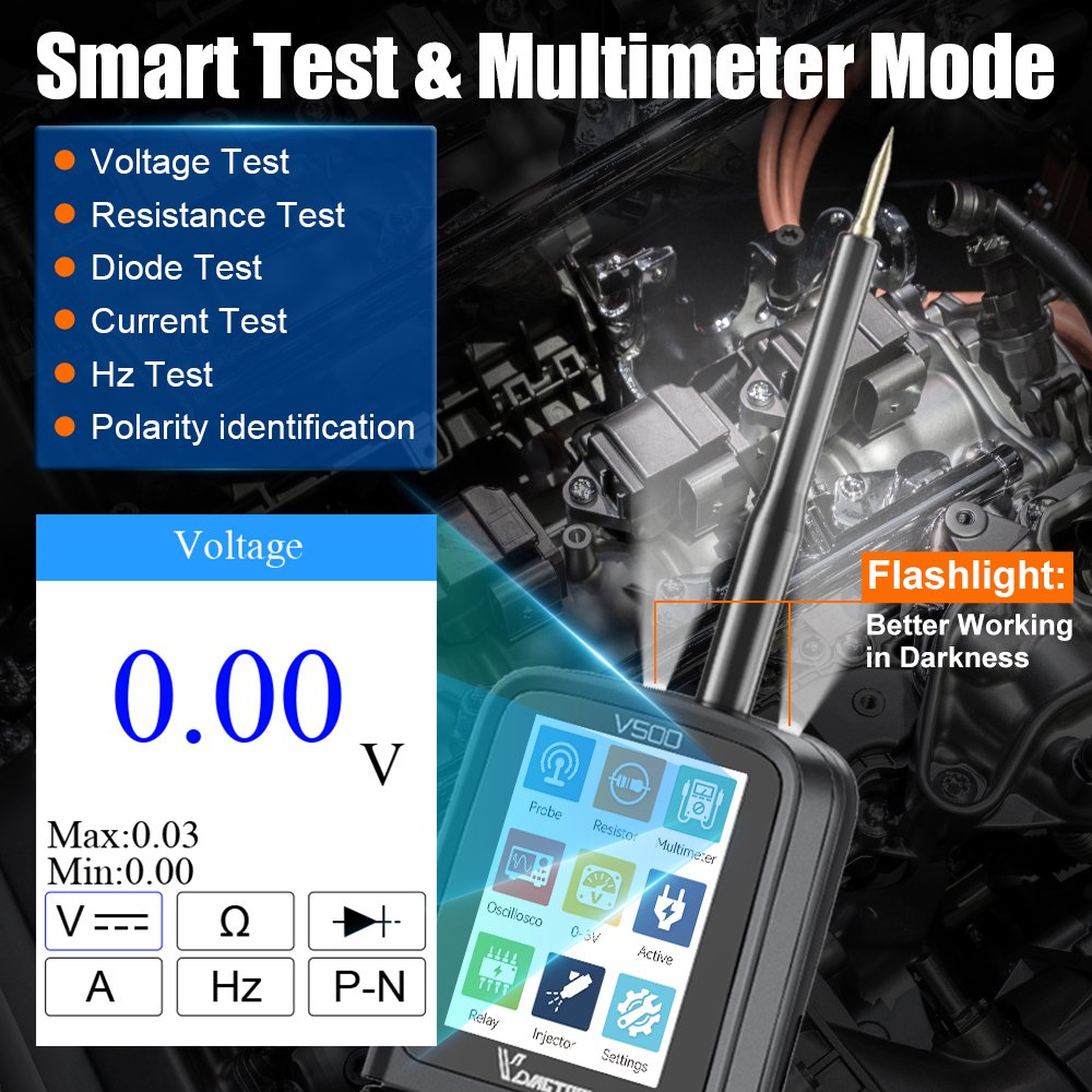 VDIAGTOOL V500 Car Circuit Tester 0.1~100V Multimeter/Injector Test Electrical System Diagnostic Tools Battery Circuit Probe Kit
