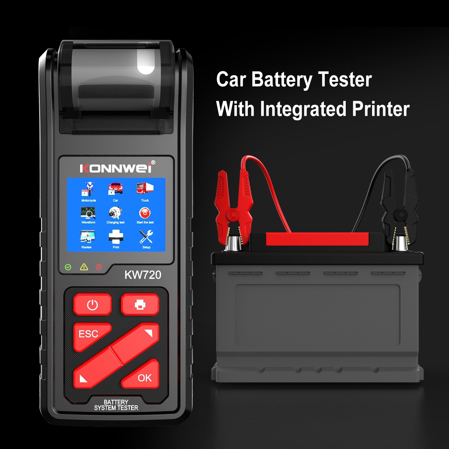 OEM battery testers Factory Universal diagnostic tools Konnwei kw720 car battery tester with printer for AGM, lithium batteries