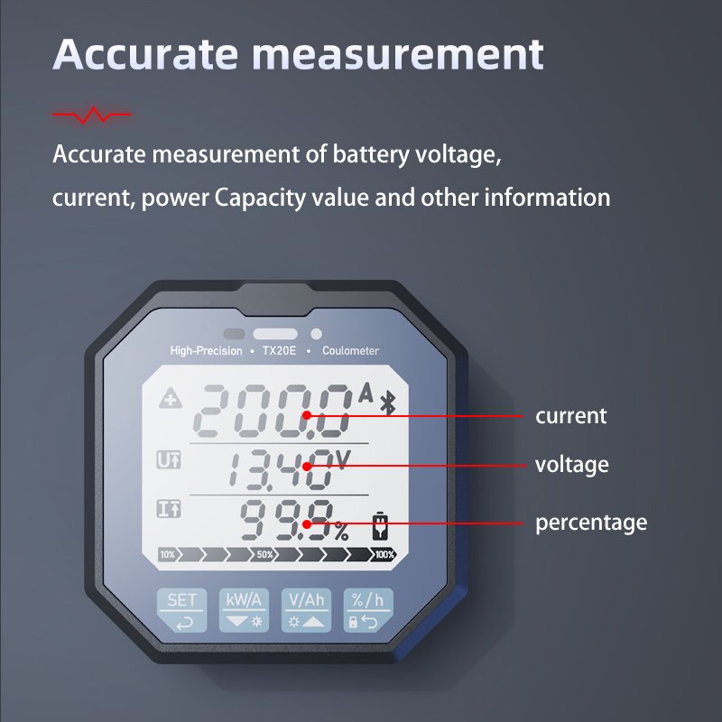 TX20 8-80V100A LCD electrical instruments Bluetooth Battery monitor Charge discharge battery level Capacity Indicator tester