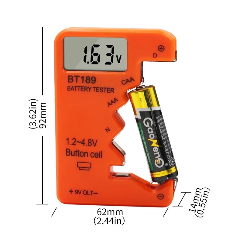 2024 BT189 Digital Battery Tester LCD Display AA/AAA/9V/1.5V Button Cell Battery Capacity Check Detector Diagnostic Tool