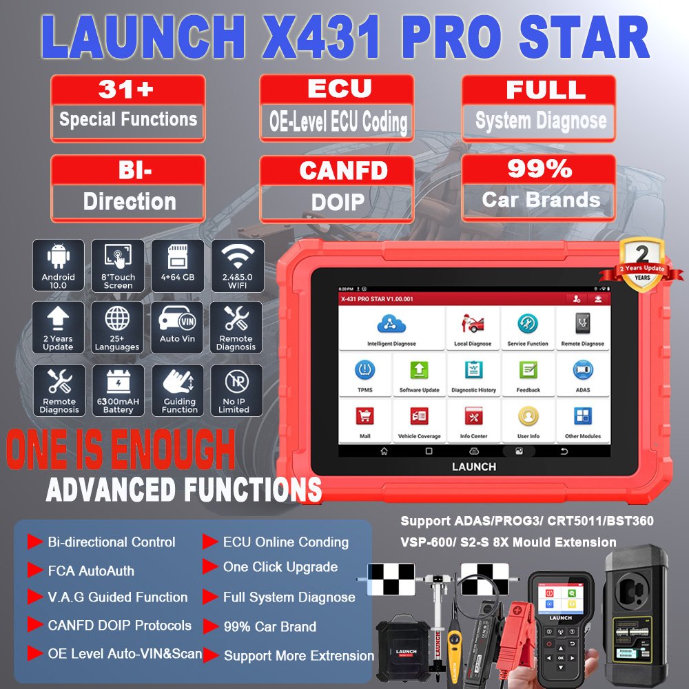Launch X431 PRO STAR Diagnostic Scanner Battery Tester Analyzer CANFD DoIP 31 Service Functions ECU Coding Diagnostic