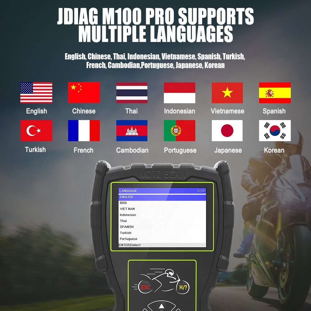 New Product Jdiag M100 Pro Moto Scanner Motorcycle Diagnostic Tool+12V Battery Testing Machine Wholesale