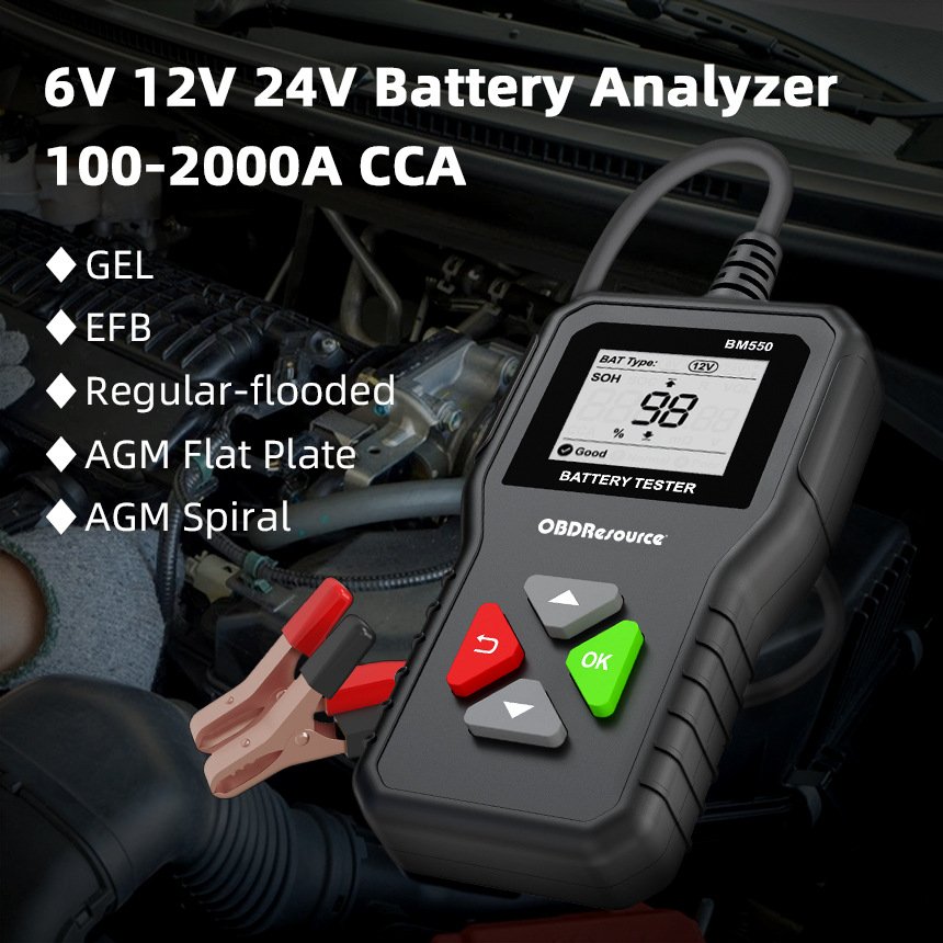 6V 12V 24V Car Battery Tester 100-2000 CCA 2Ah-220Ah System Detect Auto Analyzer Car Battery Tool PK KW208