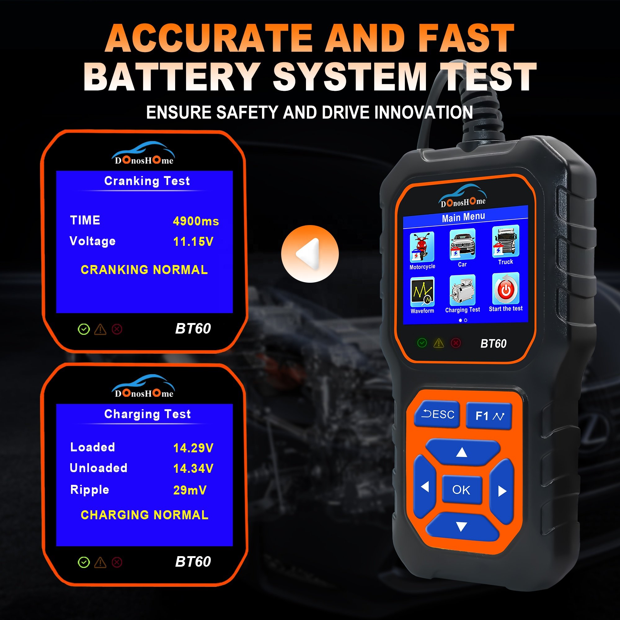 Upgraded Version 2-in-1 Battery Tester 5-36V 100-3000 CCA Digital Car Battery Analyzer Charging Crank System Tester