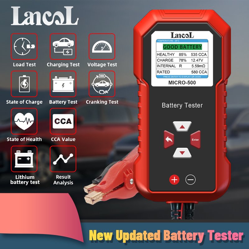 Lancol Newest 12V Car Battery Tester CCA 8 Languages MICRO-500 With LCD Display