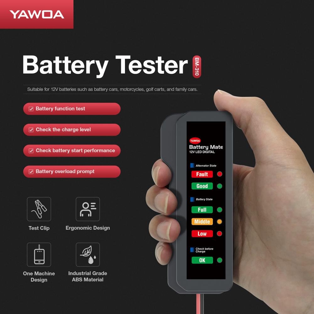 BM320 Auto Battery Tester 12V Digital Test 6 LED Display Analyzer Alternator State Check Automotive Scanner Car Diagnostic Tool