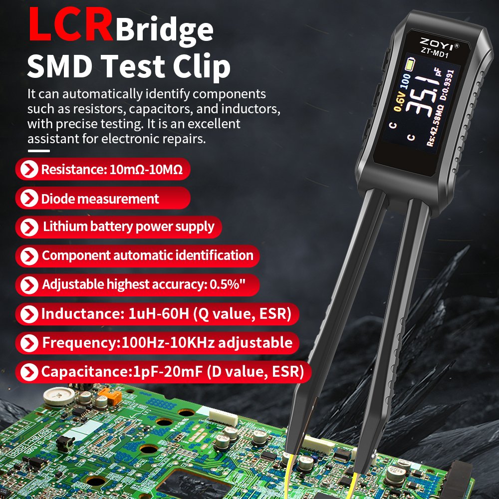 Mini LCR meter resistance capacitance inductance tweezer type digital lcr tester ZOYI ZT-MD1