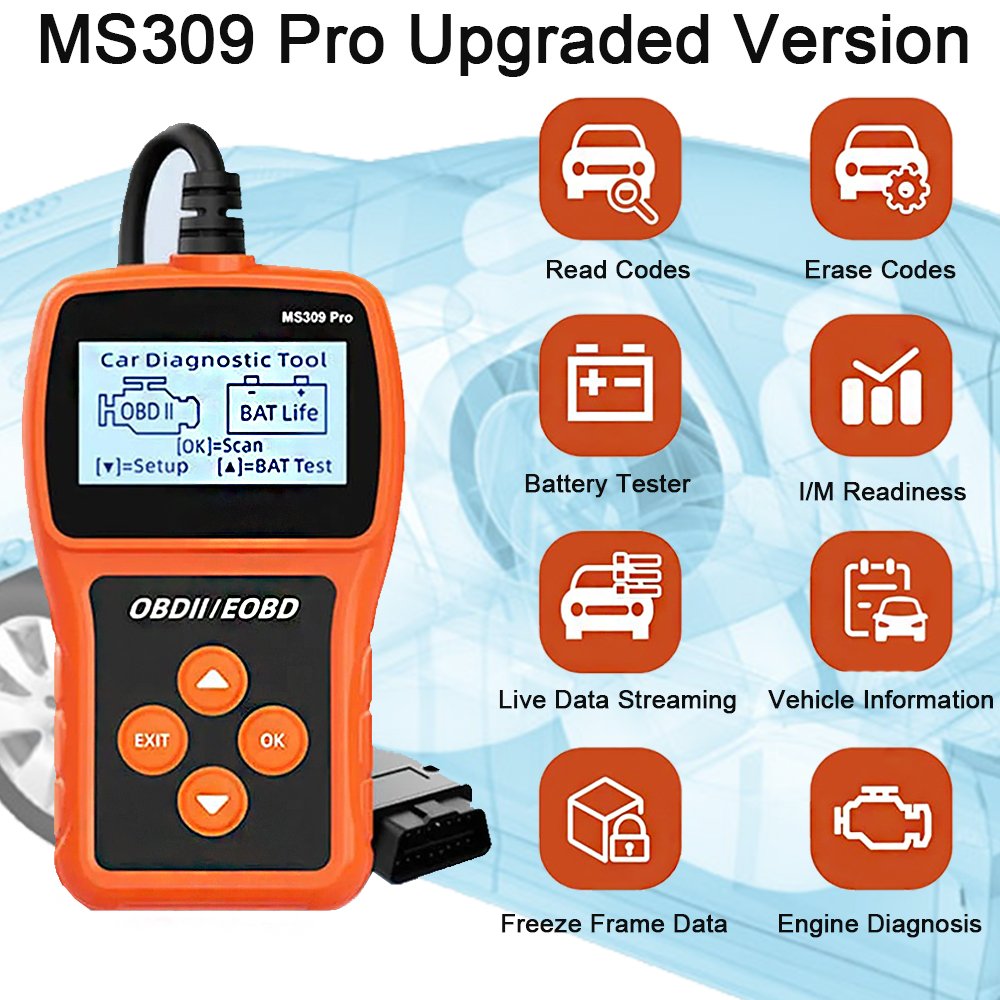 MS309 Pro Car Fault Detector Battery Tester OBD2 EOBD Scanner Code Reader Auto Engine Diagnostic Scan Tools with Multi-languages