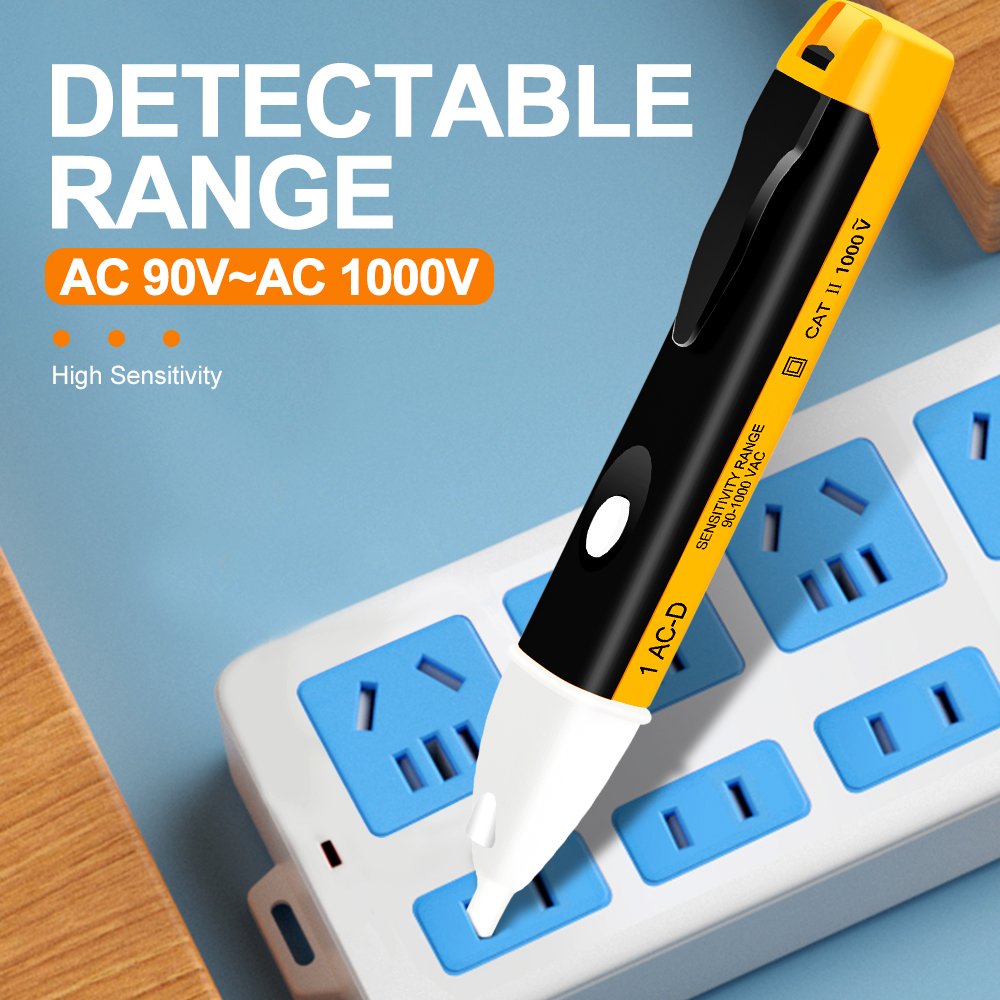 Non-Contact Voltage Tester with LED Flashlight Buzzer Alarm AC Voltage Detector Pen Test Range 90V-1000V&Live/Zero Line
