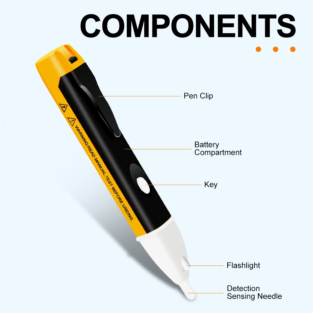 Non-Contact Voltage Tester with LED Flashlight Buzzer Alarm AC Voltage Detector Pen Test Range 90V-1000V&Live/Zero Line