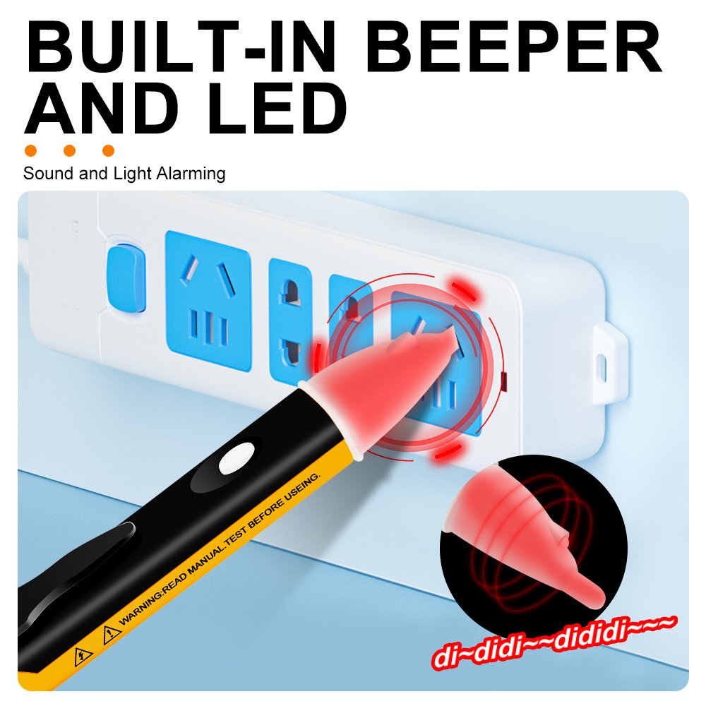 Non-Contact Voltage Tester with LED Flashlight Buzzer Alarm AC Voltage Detector Pen Test Range 90V-1000V&Live/Zero Line