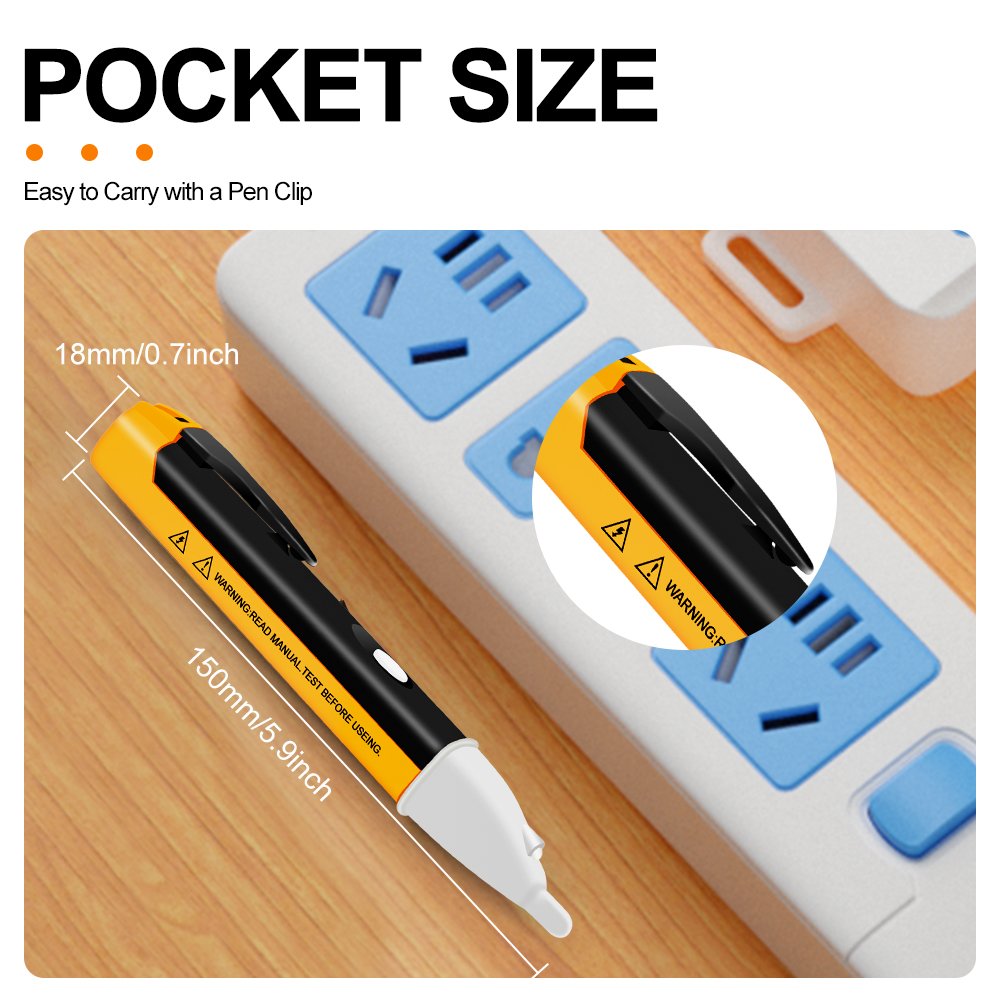 Non-Contact Voltage Tester with LED Flashlight Buzzer Alarm AC Voltage Detector Pen Test Range 90V-1000V&Live/Zero Line