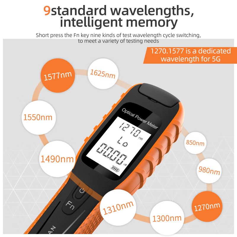 Mini OPM fiber optic Tester Li-battery High-precision 9 wavelengths 5G LED Lighting optical power meter