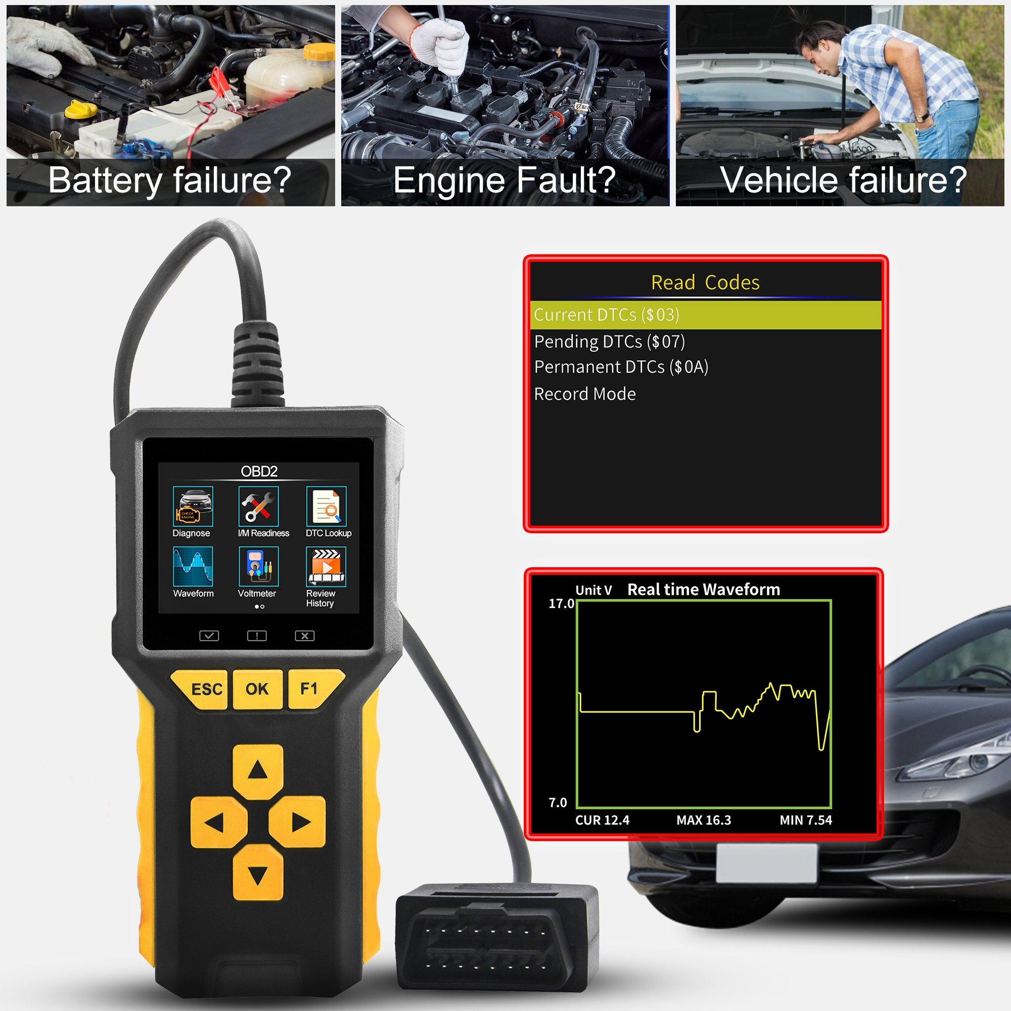 2024 Acclope Support Customize BT80 12V/24V Battery Analyzer & Portable Auto OBD2 Diagnostic Scanner Code Reader