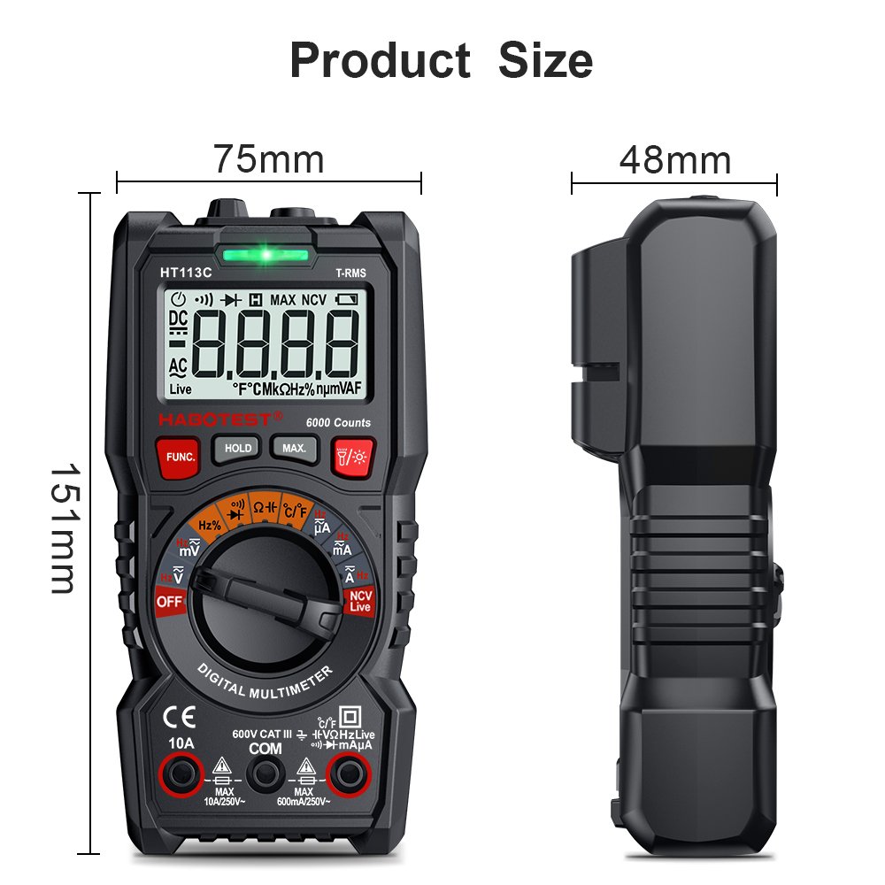 Portable Professional Digital Multimeter with Test Probe Leads AC/DC Voltage Currrent Resistance Multimeter Tester