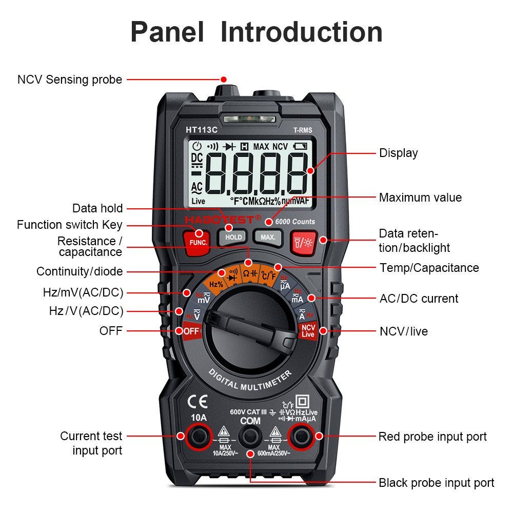 Portable Professional Digital Multimeter with Test Probe Leads AC/DC Voltage Currrent Resistance Multimeter Tester