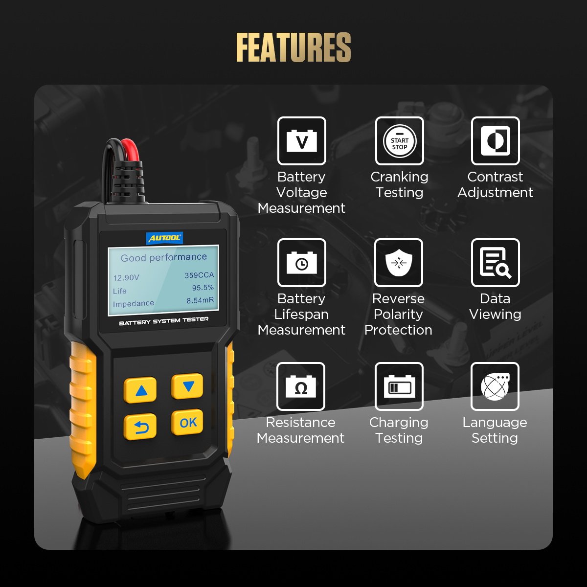 Autool BT360 12V Car Battery Tester Digital Analyzer Cca Voltmeter Auto Generator Voltage Charging Bad Cell Test Vehicle