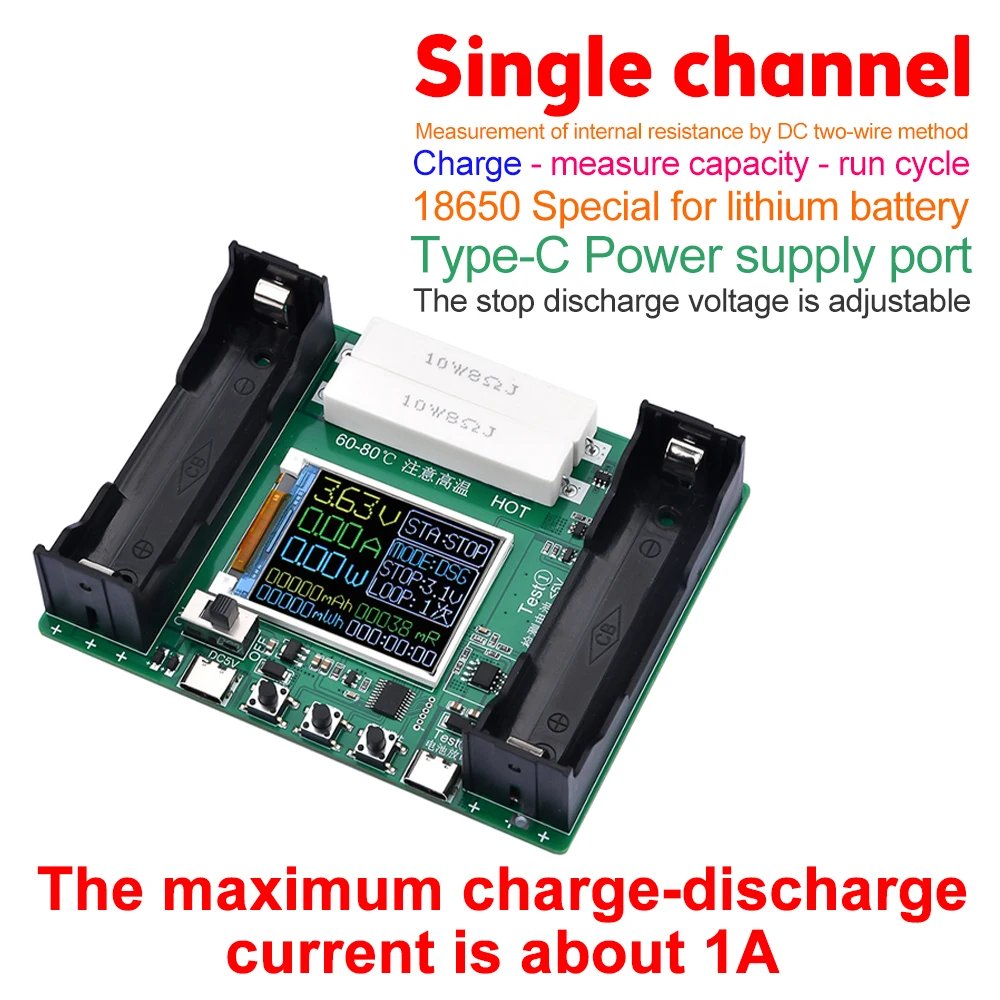 18650 Lithium Battery Capacity Tester Module MAh MWh Digital Battery Power Detector Module 18650 Battery Tester Type-C