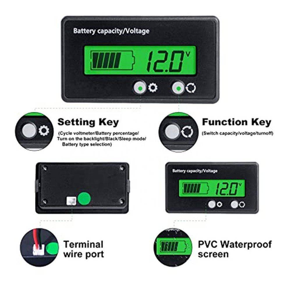 LCD Battery Capacity Monitor Gauge Meter 12V24V48V60V72V Lead Acid Battery Status Indicator Lithium Battery Capacity Tester