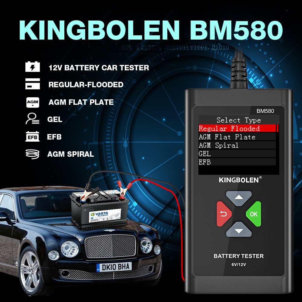 BM580 Car Battery Tester 6V 12V Analyzer 100-2000CCA 2AH-220AH Reversible Access Clip Voltmeter Voltage Checker Ripple Test