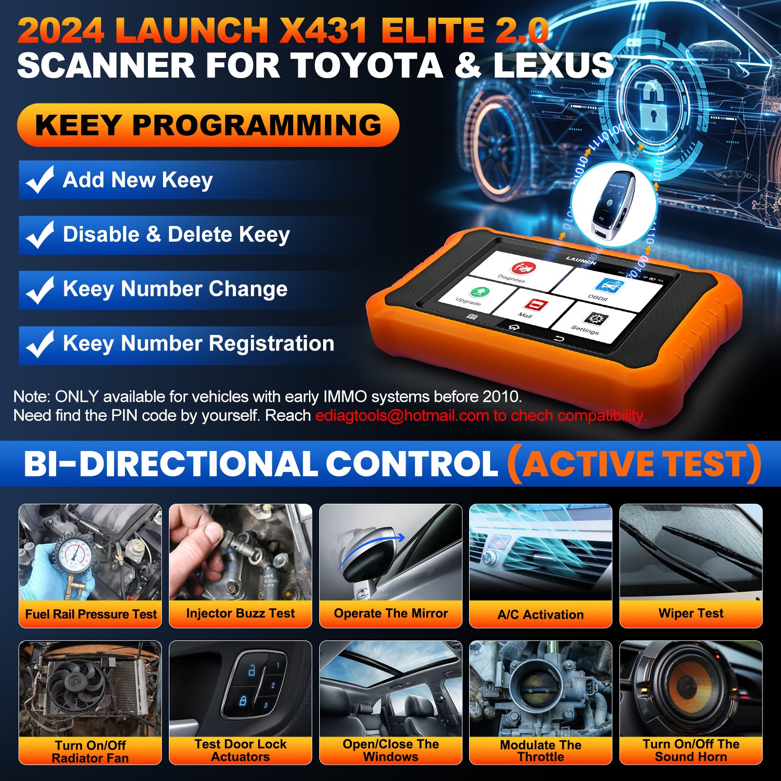 Launch CRE 2.0 OBD2 Code Reader Full System Bi-Directional Scan Tool for Toyota Engine Analyzer Diagnosis Tool for Cars