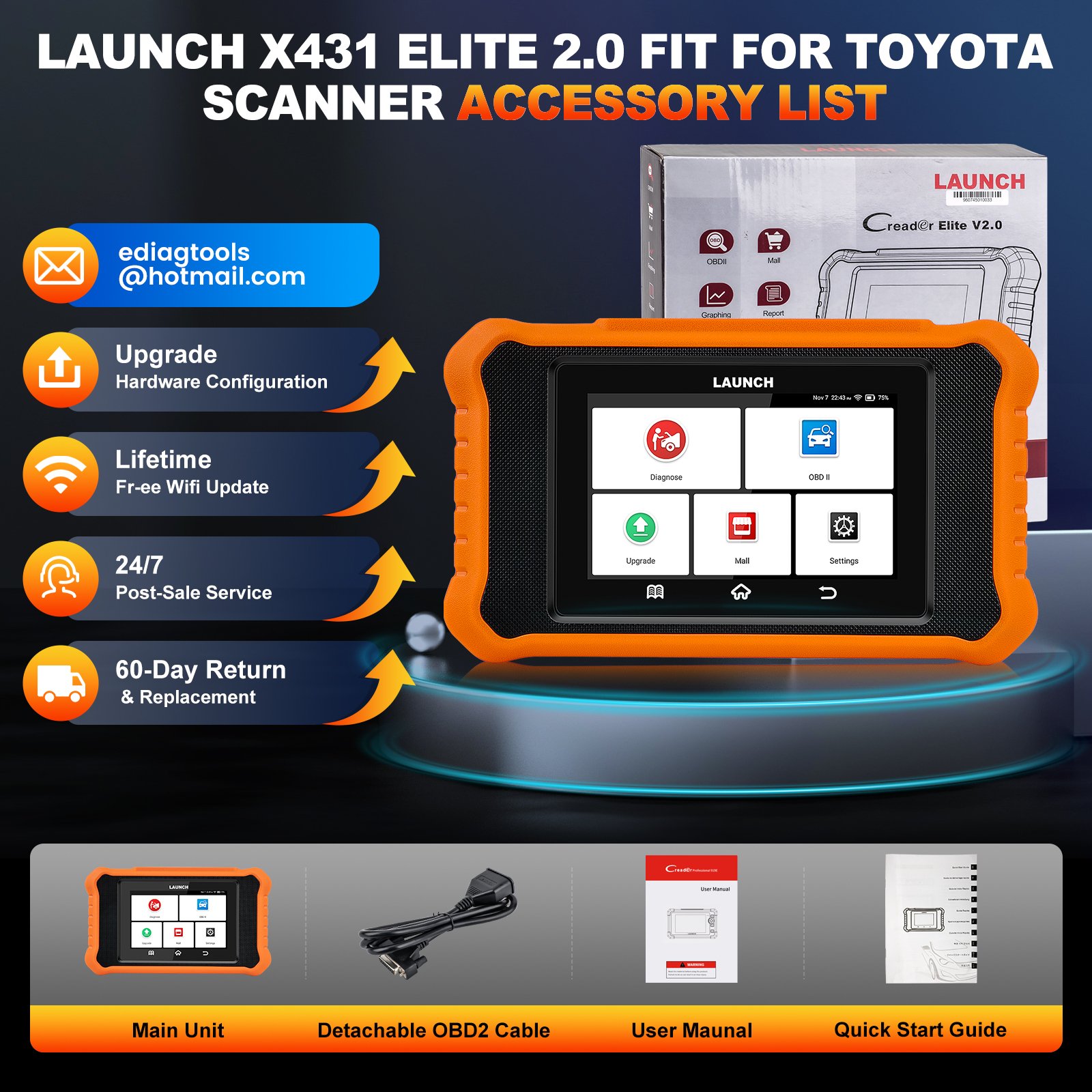 Launch CRE 2.0 OBD2 Code Reader Full System Bi-Directional Scan Tool for Toyota Engine Analyzer Diagnosis Tool for Cars