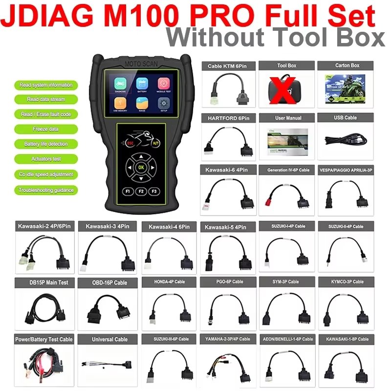 Jdiag M100 Pro Full Version Battery Tester Motorcycle Diagnostic Tool OBD2 Scanner for BMW/KTM H-onda K-awasaki S-uzuki Y-amaha