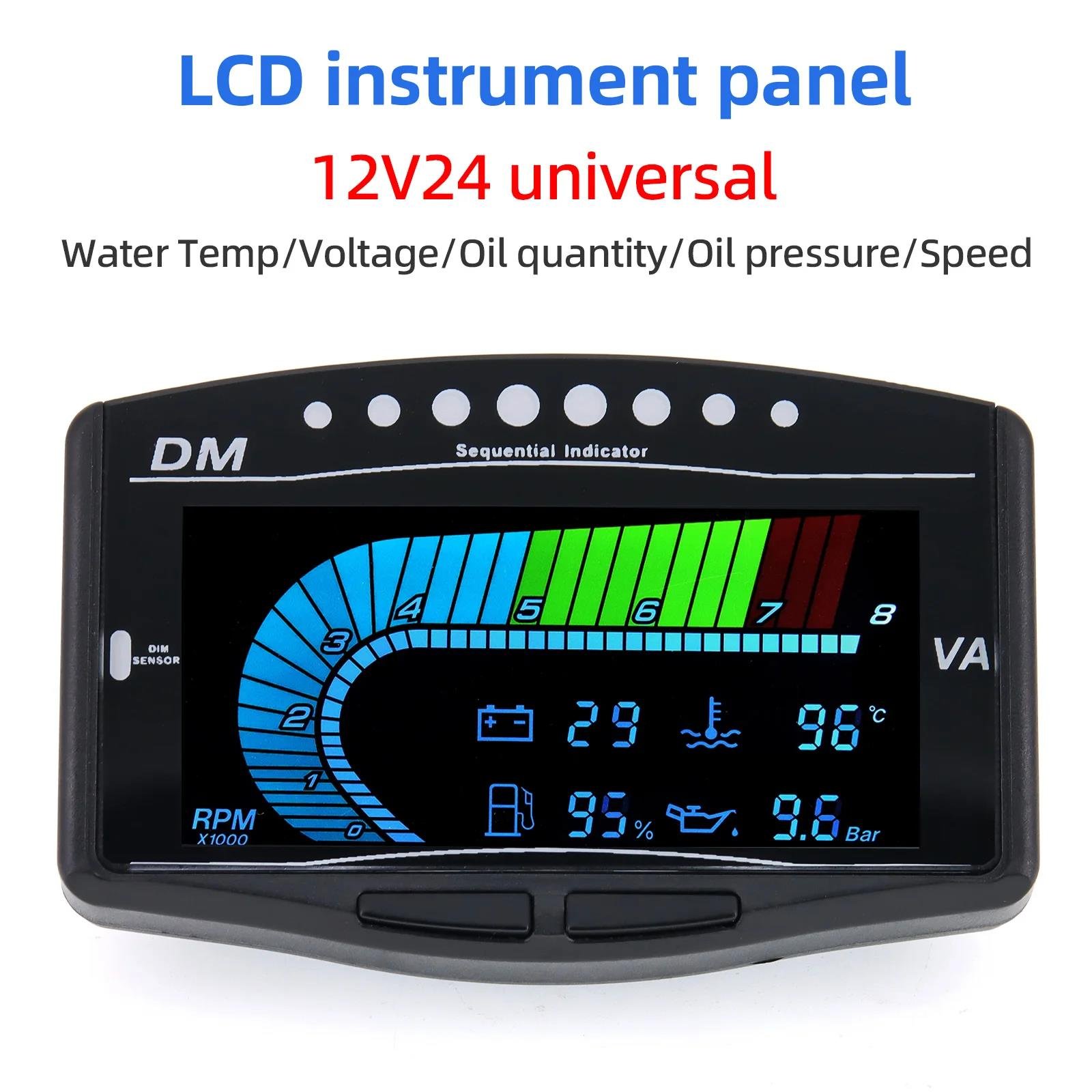 5 In 1 12V24V Universal LCD Instrument Panel Water Temp + Voltage + Fuel Level + Oil pressure + Tachometer LED Digital Car Gauge