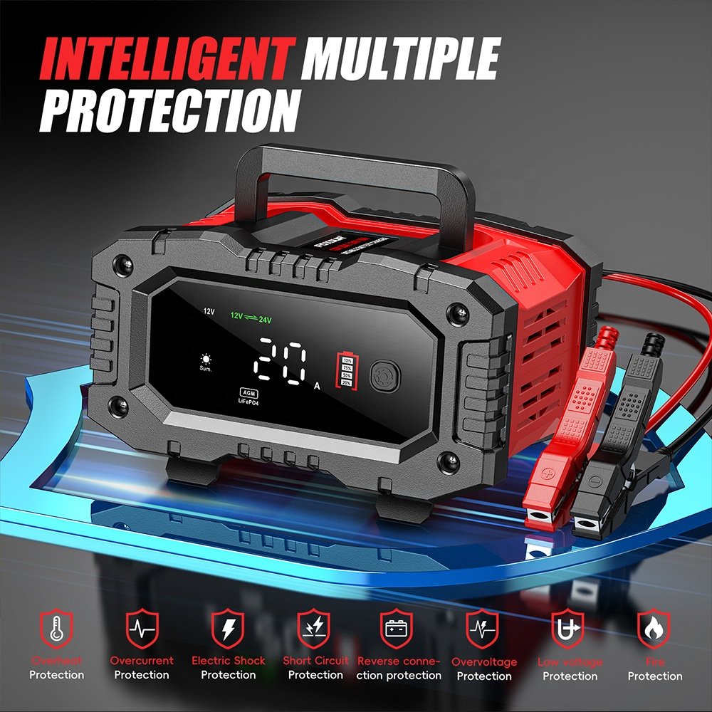 FOXSUR FPT-200 12V/20A&24V/10A Smart Car Battery Charger Automobile Battery Repair Machine Tester