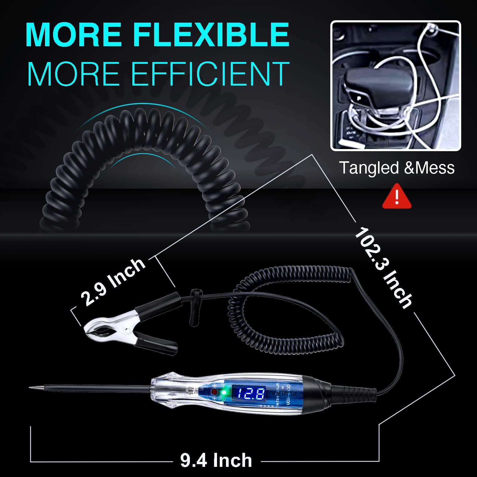 Automotive Test Light Pen 3-60V DC Battery Tester with LED Digital Voltmeter Marine Car Electrical Bidirectional Voltage Tester
