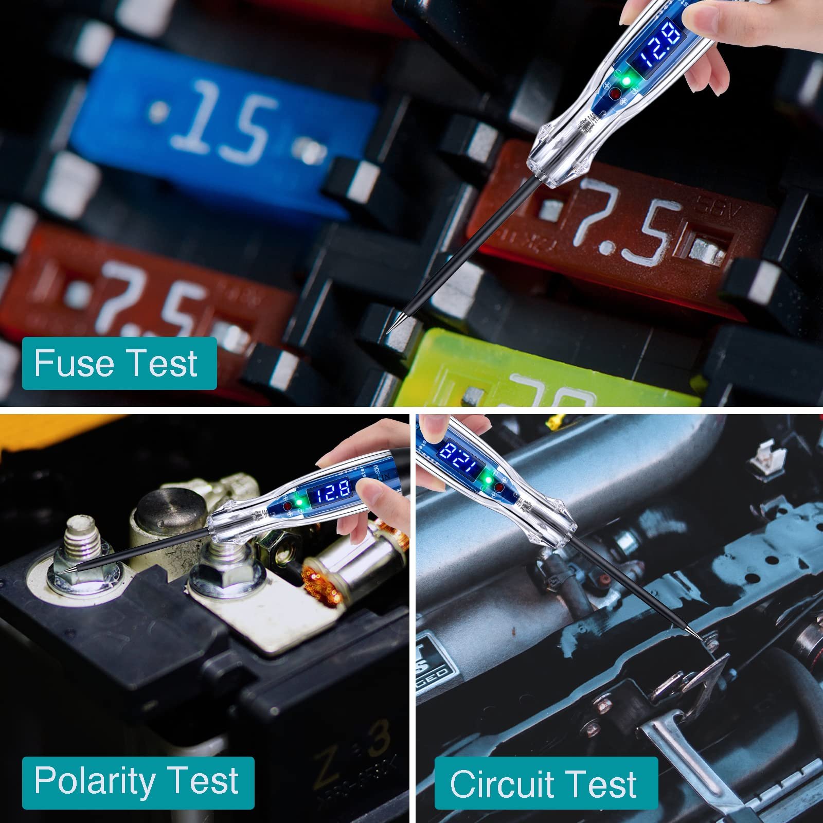 Automotive Test Light Pen 3-60V DC Battery Tester with LED Digital Voltmeter Marine Car Electrical Bidirectional Voltage Tester