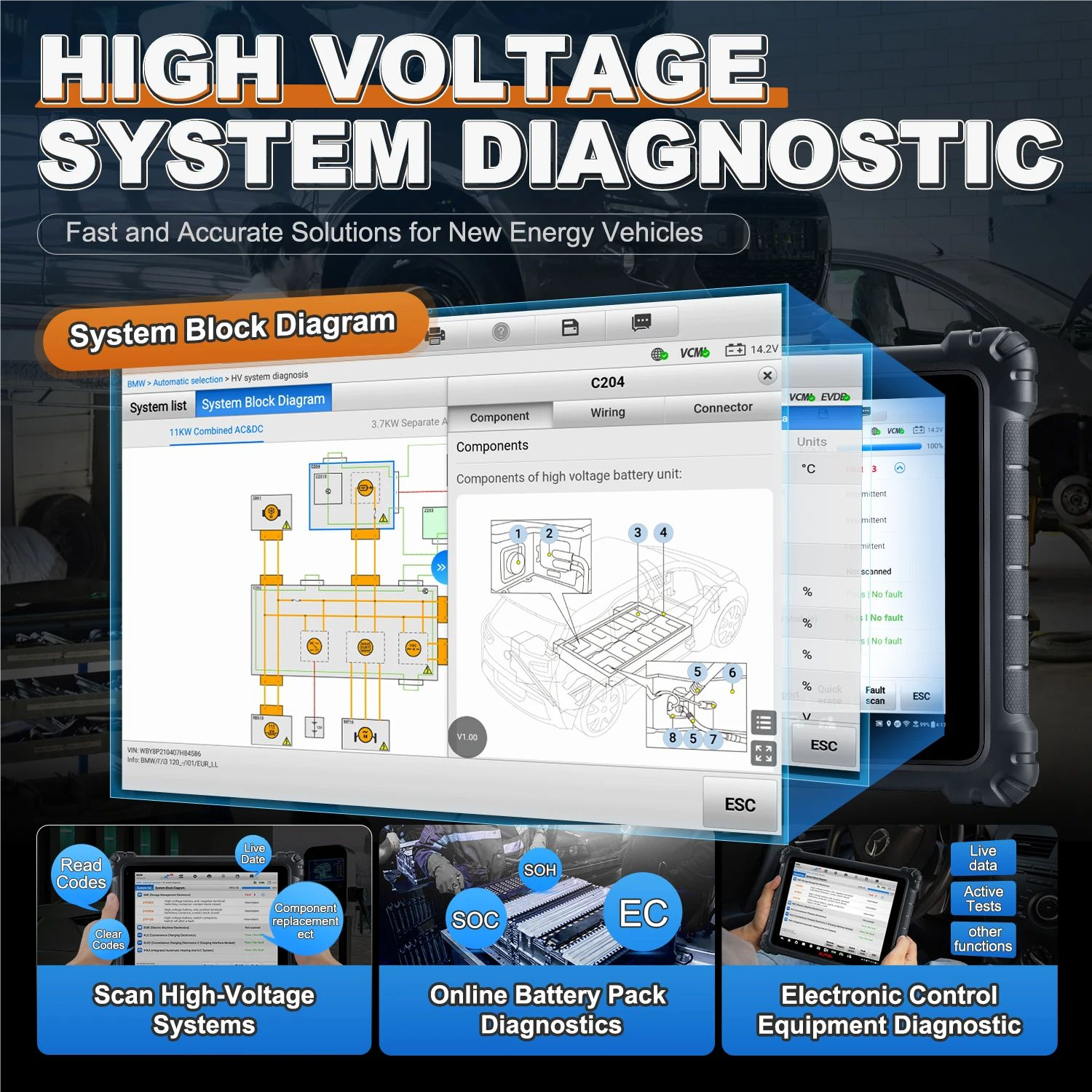 Autel MaxiSys Ultra EV Scanner 5in1 VCMI For Electric New Energy Vehicles + EVdiag Kit Battery Pac ECU Coding EV Diagnostic Tool