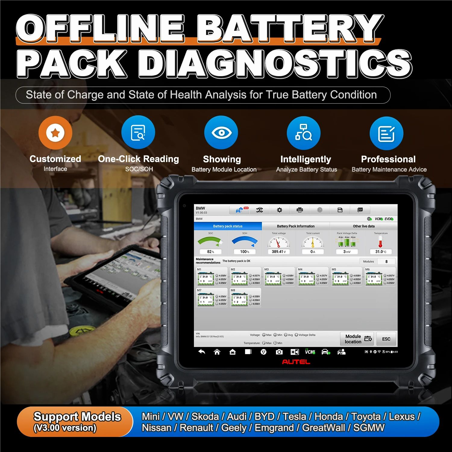 Autel MaxiSys Ultra EV Scanner 5in1 VCMI For Electric New Energy Vehicles + EVdiag Kit Battery Pac ECU Coding EV Diagnostic Tool