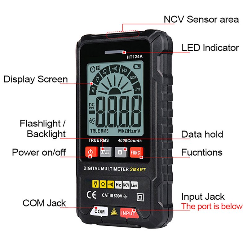 Large Screen LCD Backlight Display Digital Professional Multimeter Portable AC/DC Voltage Testers Handheld Smart Multimeter