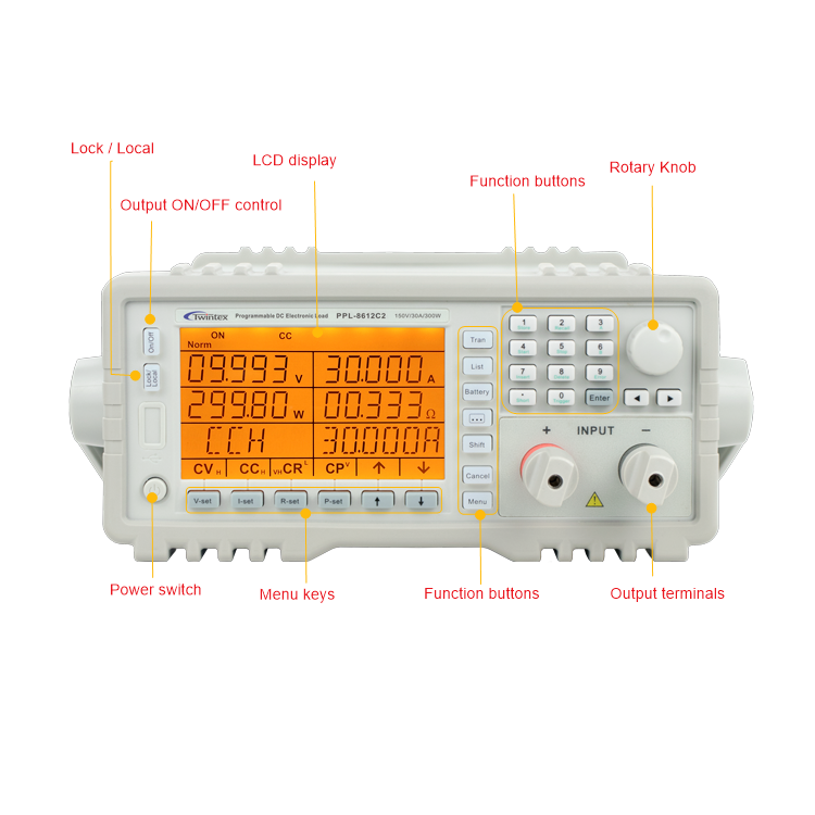 TWINTEX PPL-8613B2 500V 30A Programmable High Power 600W DC Electronic Load 500 Volt for Laboratory Battery Power Test