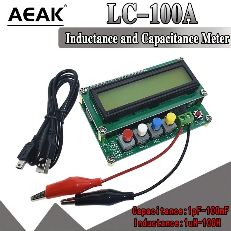 AEAK LC-100A Digital LCD Capacitance meter inductance table TESTER LC Meter Frequency 1pF-100mF 1uH-100H LC100-A + Test clip