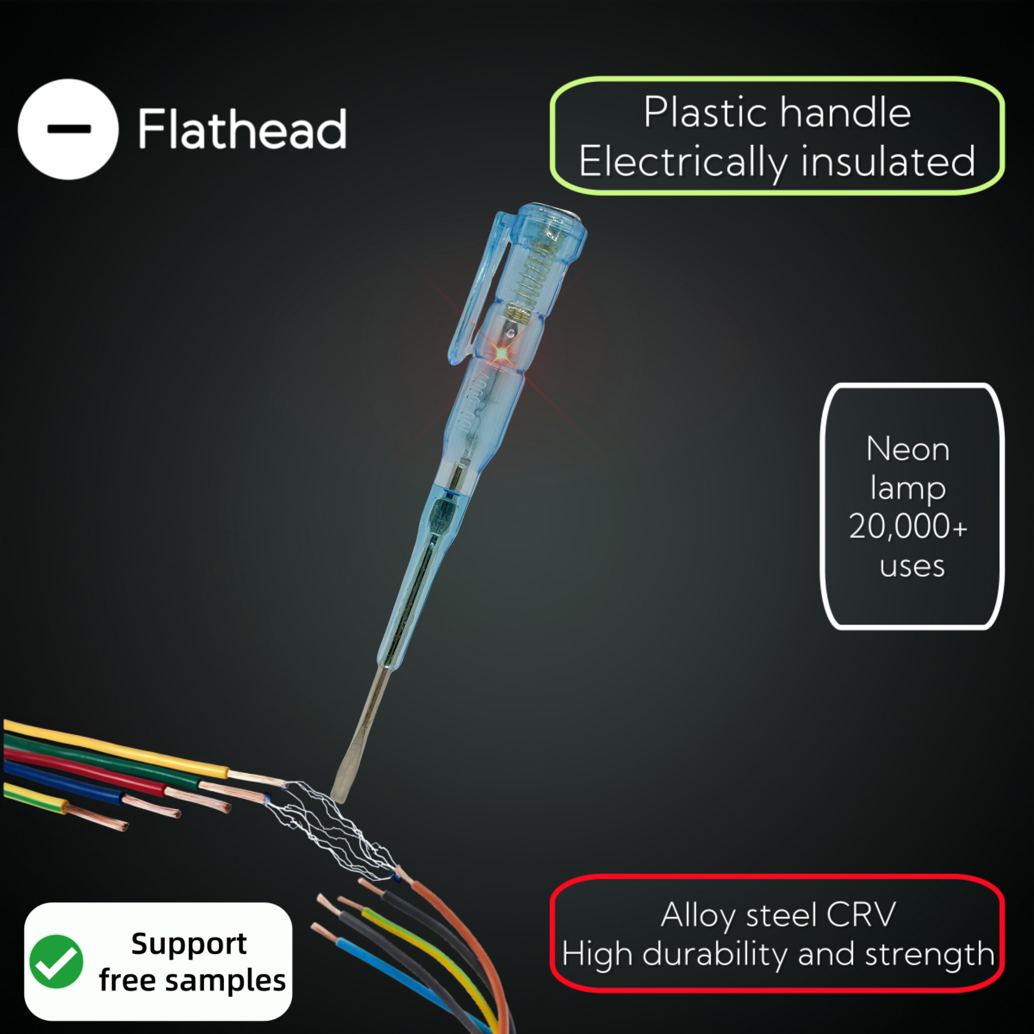 Red and Blue Transparent Plastic electrical insulation plastic Flathead test pen screwdriver type stylus