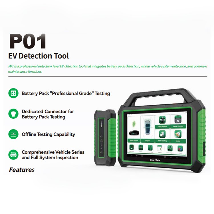SmartSafe P01 Diagnostic Tool New Energy Vehicle Tester AC Detector Battery Pack Vehicle System Testing Repair Maintenance